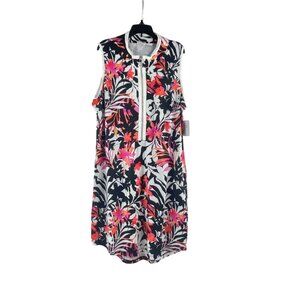 Stella + Ginger Womens Floral Sleeveless Zip-Front Dress XL Black White Pink